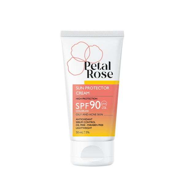 کرم ضد آفتاب بی رنگ پتال رز SPF90 مناسب پوست چرب