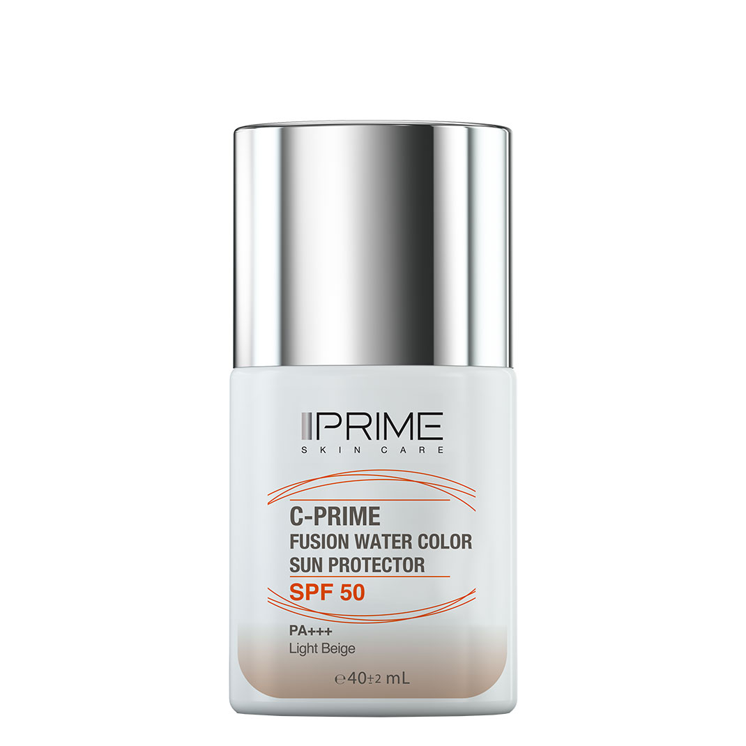 فلوئید ضد آفتاب رنگی بژ روشن پرایم مدل فیوژن واتر spf 50 حاوی ویتامین C